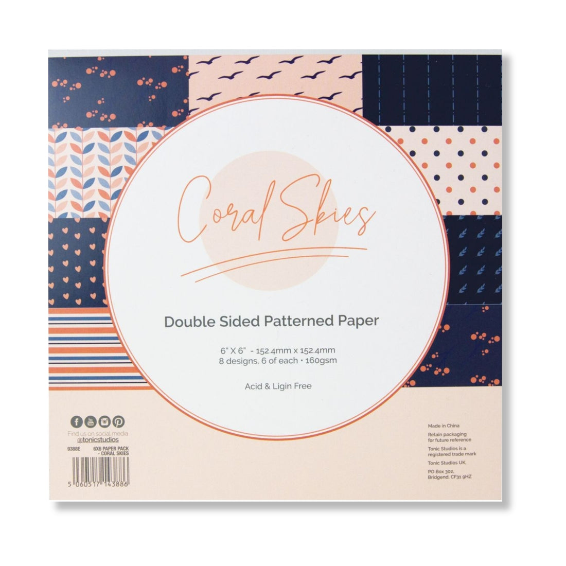 Mixed Card Pack Coral Skies / Papel en Tonos Azúl y Coral 6"x6" Papel Tonic Studios