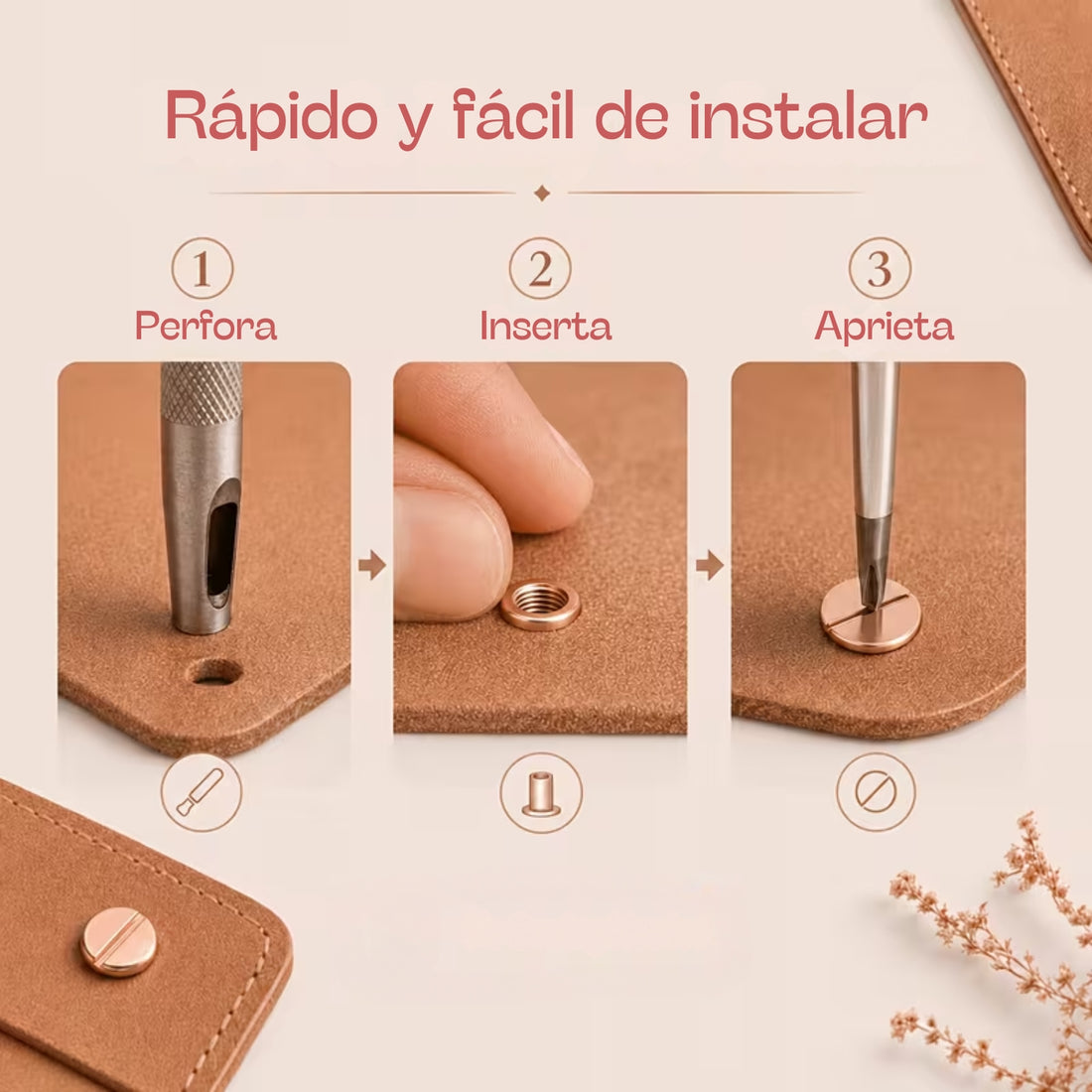 Tornillo Chicago Oro Rosa para Encuadernación 12mm Encuadernacion Hobbees