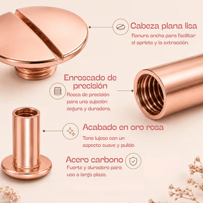Tornillo Chicago Oro Rosa para Encuadernación 12mm