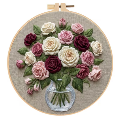 Kit Bordado Colorful Roses Embroidery Kit 20cm Costura Dowdell
