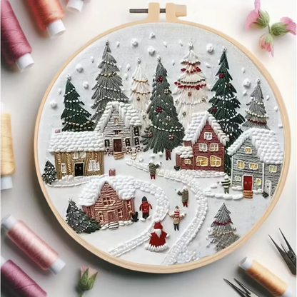Kit Bordado Christmas Village Embroidery Kit 15 cm Costura Dowdell