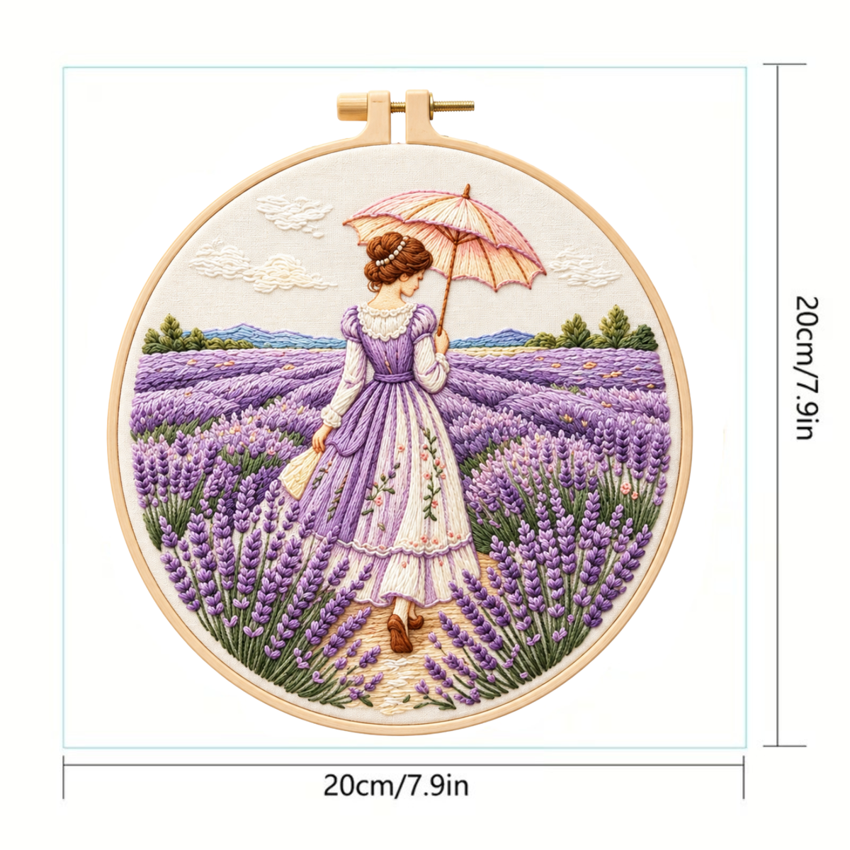 Kit Bordado Lavender Flower Embroidery Kit 20cm Costura Dowdell