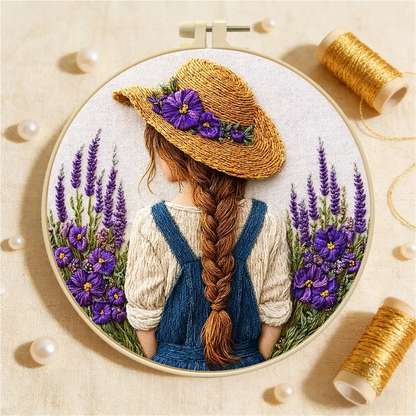 Kit Bordado Girl Flower Embroidery Kit 20cm Costura Dowdell