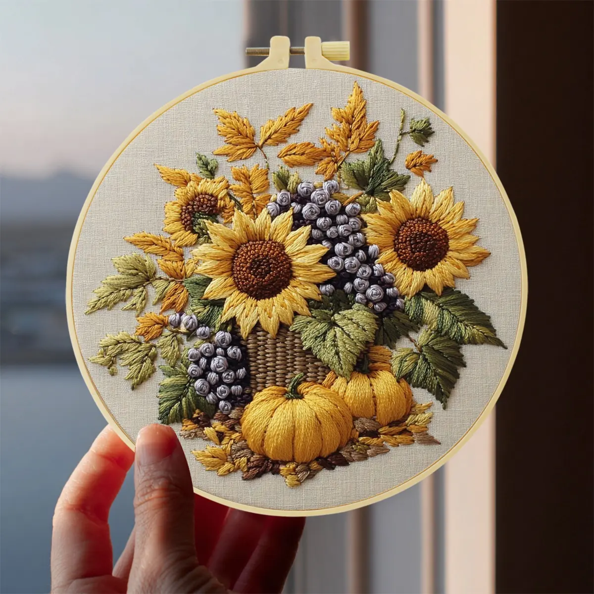 Kit Bordado Sunflower Embroidery Kit 20cm Costura Dowdell