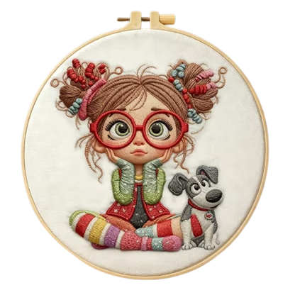 Kit Bordado Little Girl with Dog Embroidery Kit 20cm Costura Dowdell