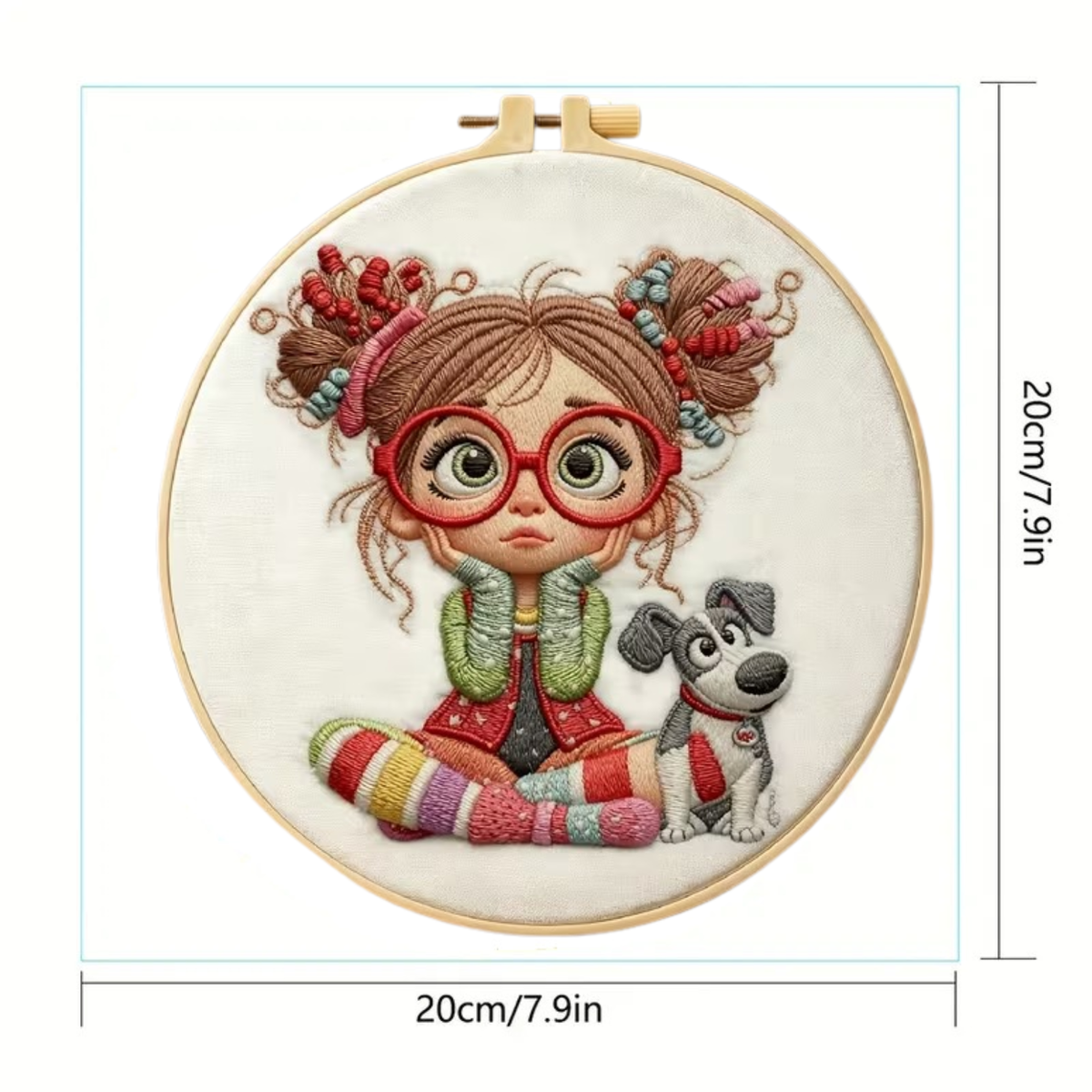 Kit Bordado Little Girl with Dog Embroidery Kit 20cm Costura Dowdell