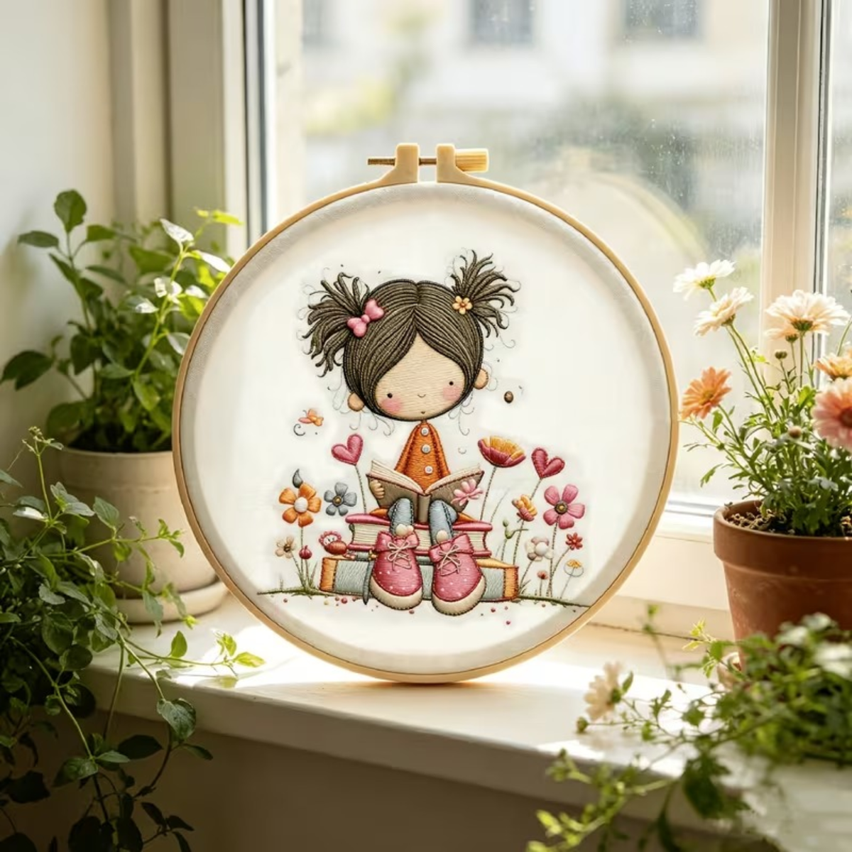 Kit Bordado Little Girl Reading Embroidery Kit  20cm