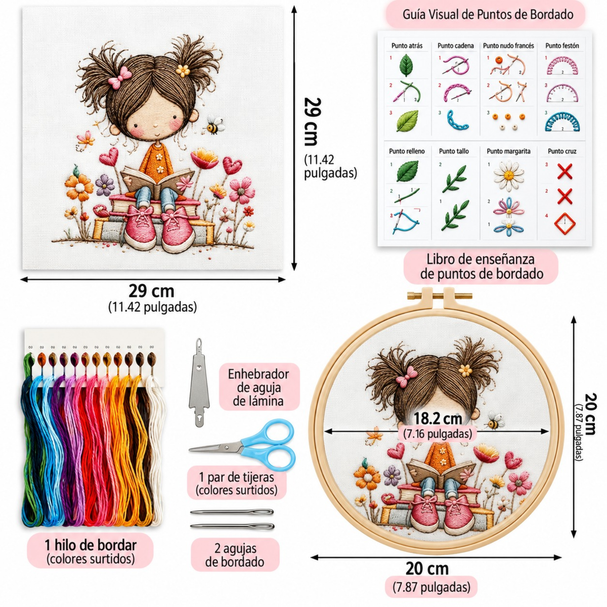 Kit Bordado Little Girl Reading Embroidery Kit  20cm