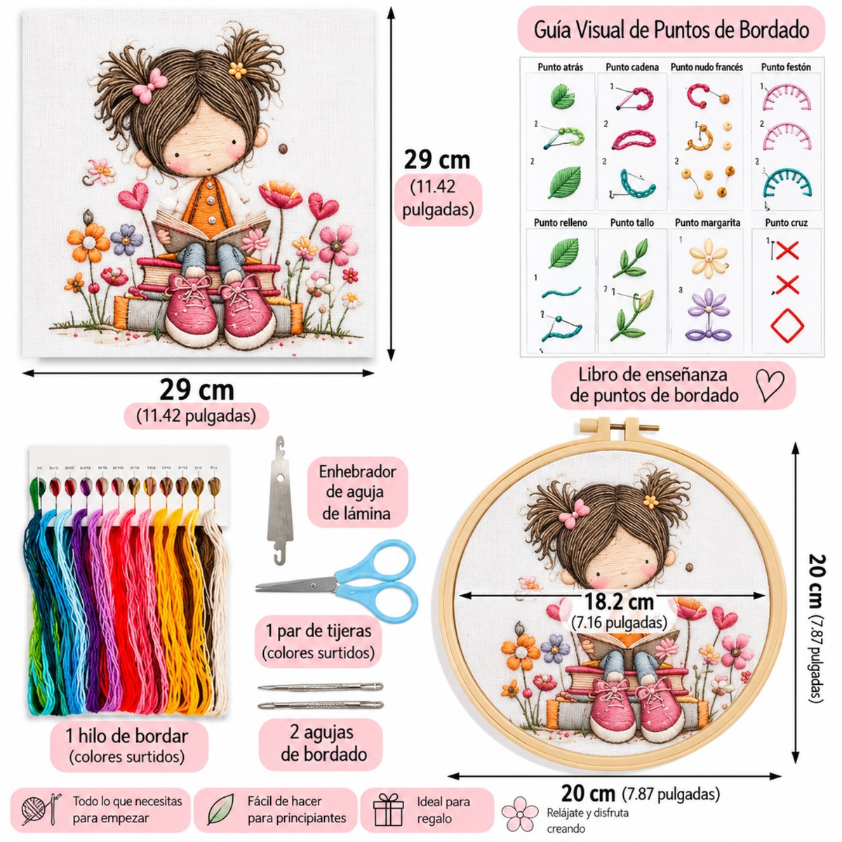 Kit Bordado Little Girl Reading Embroidery Kit  20cm