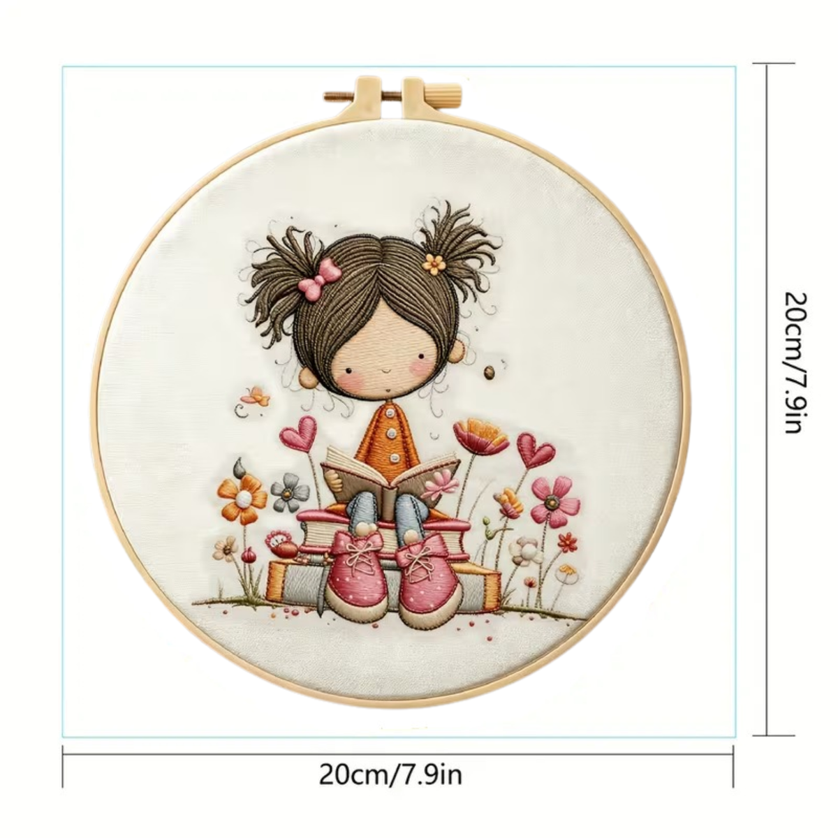 Kit Bordado Little Girl Reading Embroidery Kit  20cm