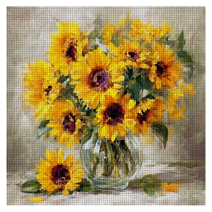 Kit Bordado Punto de Cruz Oil Painting Sunflower Cross Stitch Kit 30cm