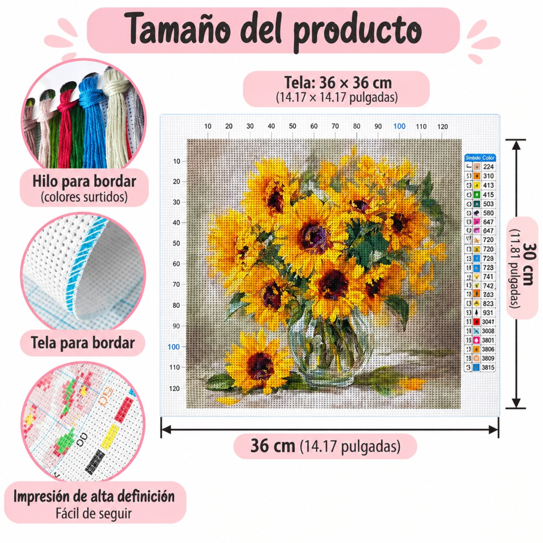 Kit Bordado Punto de Cruz Oil Painting Sunflower Cross Stitch Kit 30cm Costura Dowdell