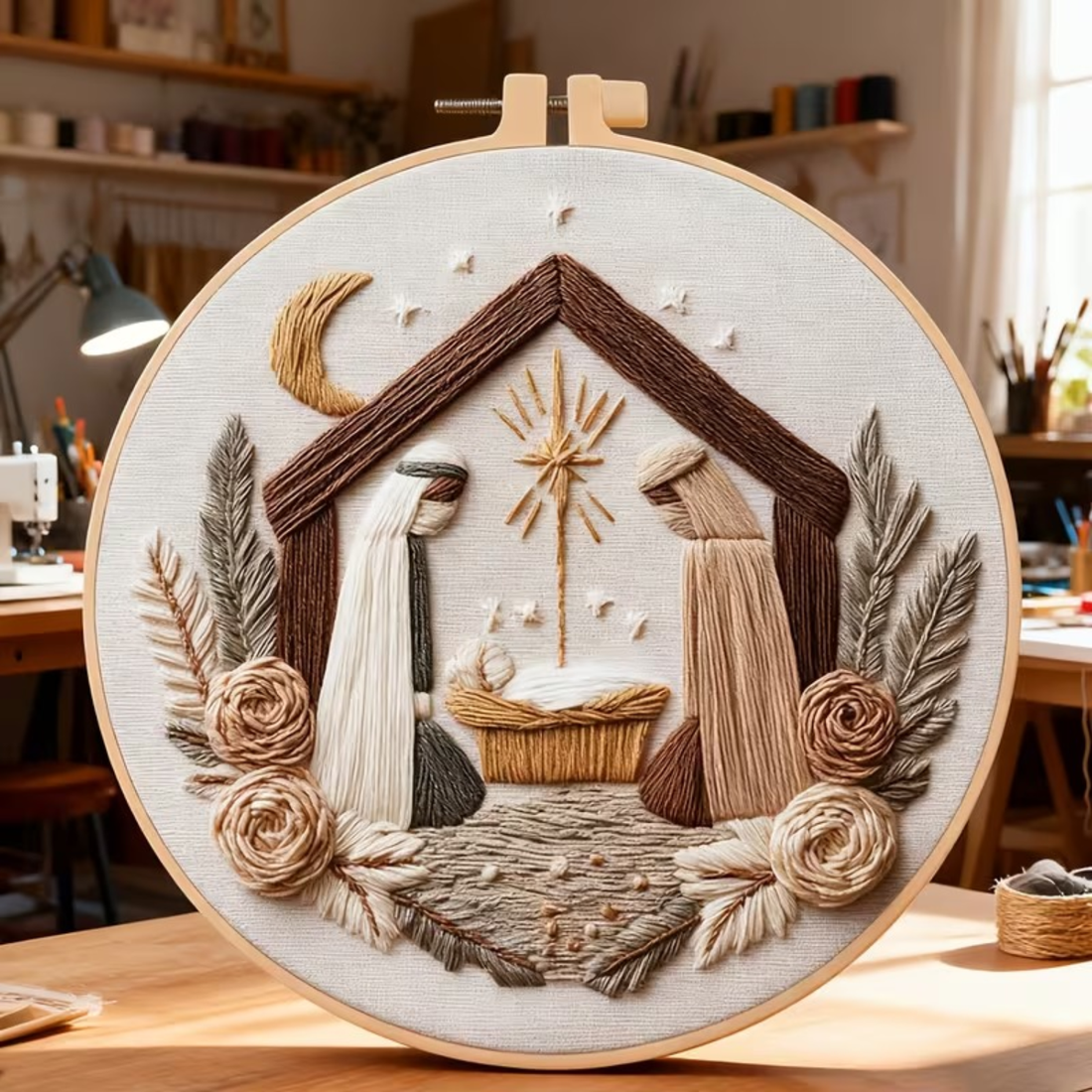 Kit Bordado Birth Stable Embroidery Kit 20cm Costura Dowdell