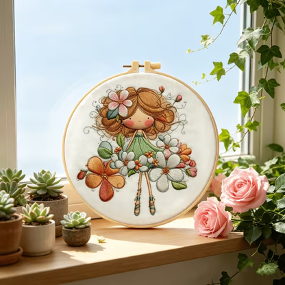 Kit Bordado Bouquet Little girl embroidery kit 20cm Costura Dowdell