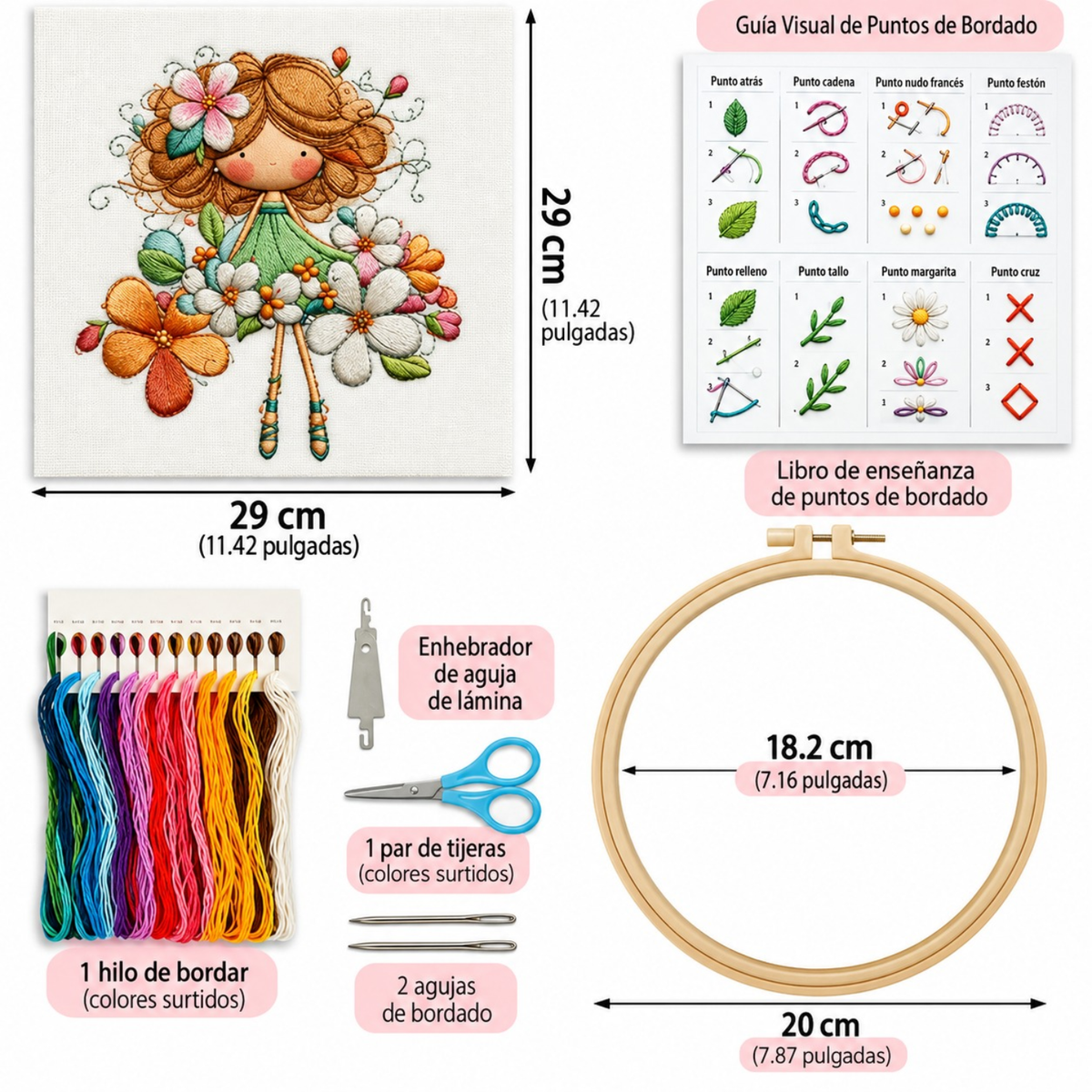 Kit Bordado Bouquet Little girl embroidery kit 20cm Costura Dowdell