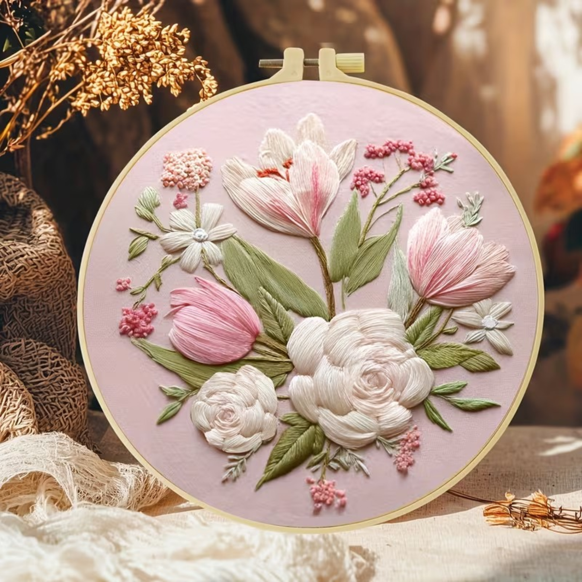 Kit Bordado Floral Pattern Embroidery Kit 20cm Costura Dowdell