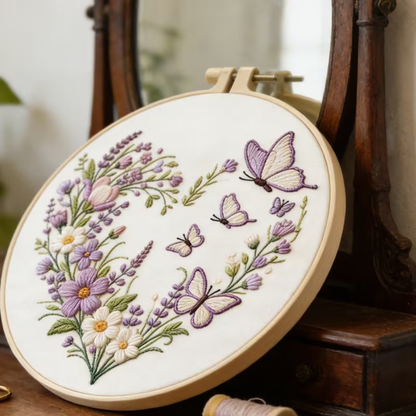 Kit Bordado Floral Heart Embroidery Kit 20cm Costura Dowdell