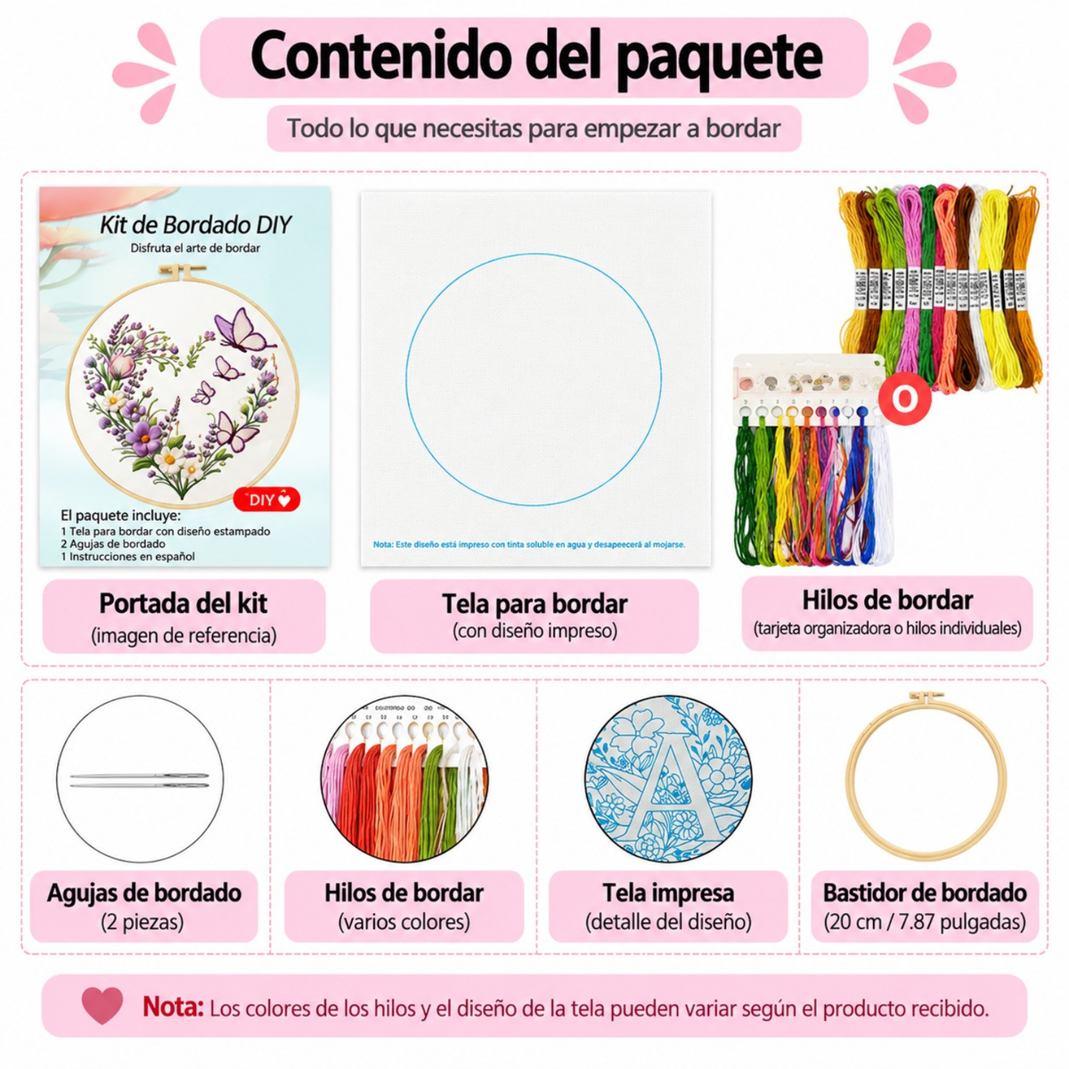 Kit Bordado Floral Heart Embroidery Kit 20cm Costura Dowdell