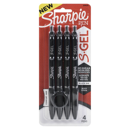 Bold Point S-Gel Pens / 4 Plumas de Gel Negro