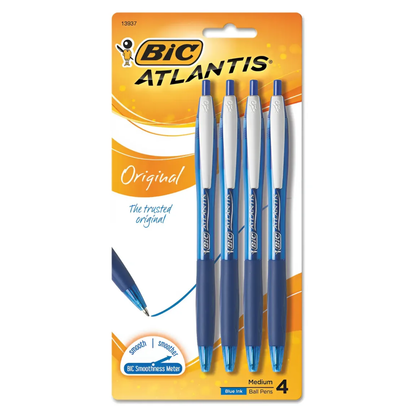 Atlantis Ballpoint Retractable Pens / 4 Bolígrafos Retráctil Azul