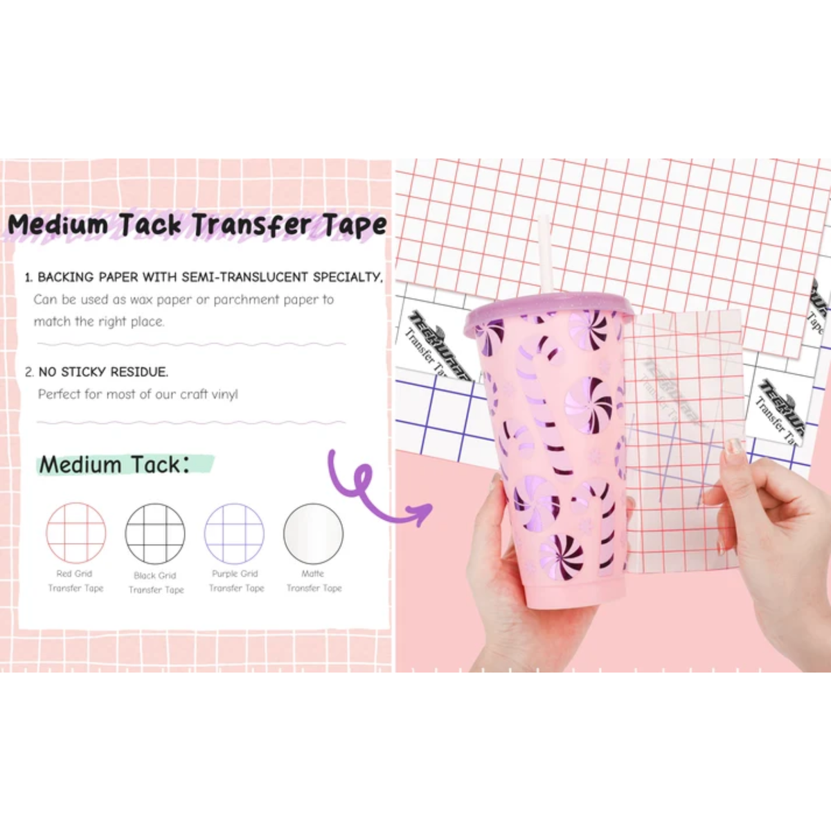 Purple Grid Medium Track Tape / Papel Transfer con Cuadrícula Mediana Viniles Teckwrap