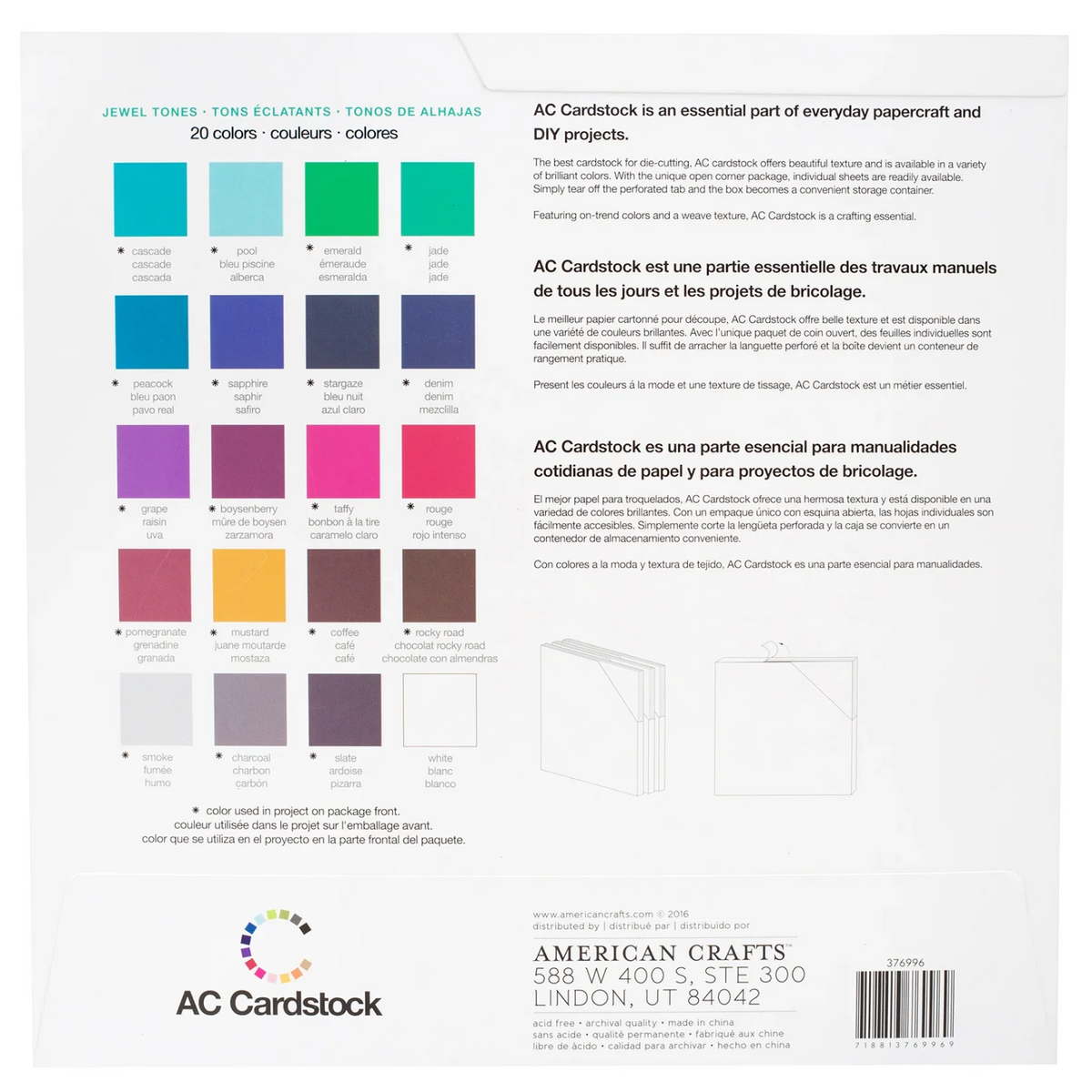 Jewel Tone Variety Cardstock 12" / Hojas de Cartulina de Colores Piedras Preciosas hojas American Crafts
