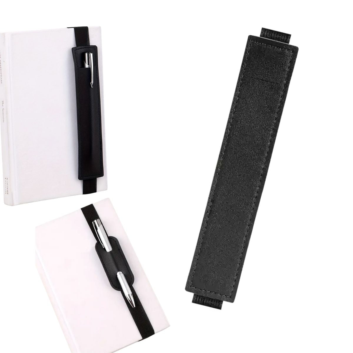 Sujeta Bolígrafos Con Elástico de Piel Sintética Negro Encuadernacion Hobbees
