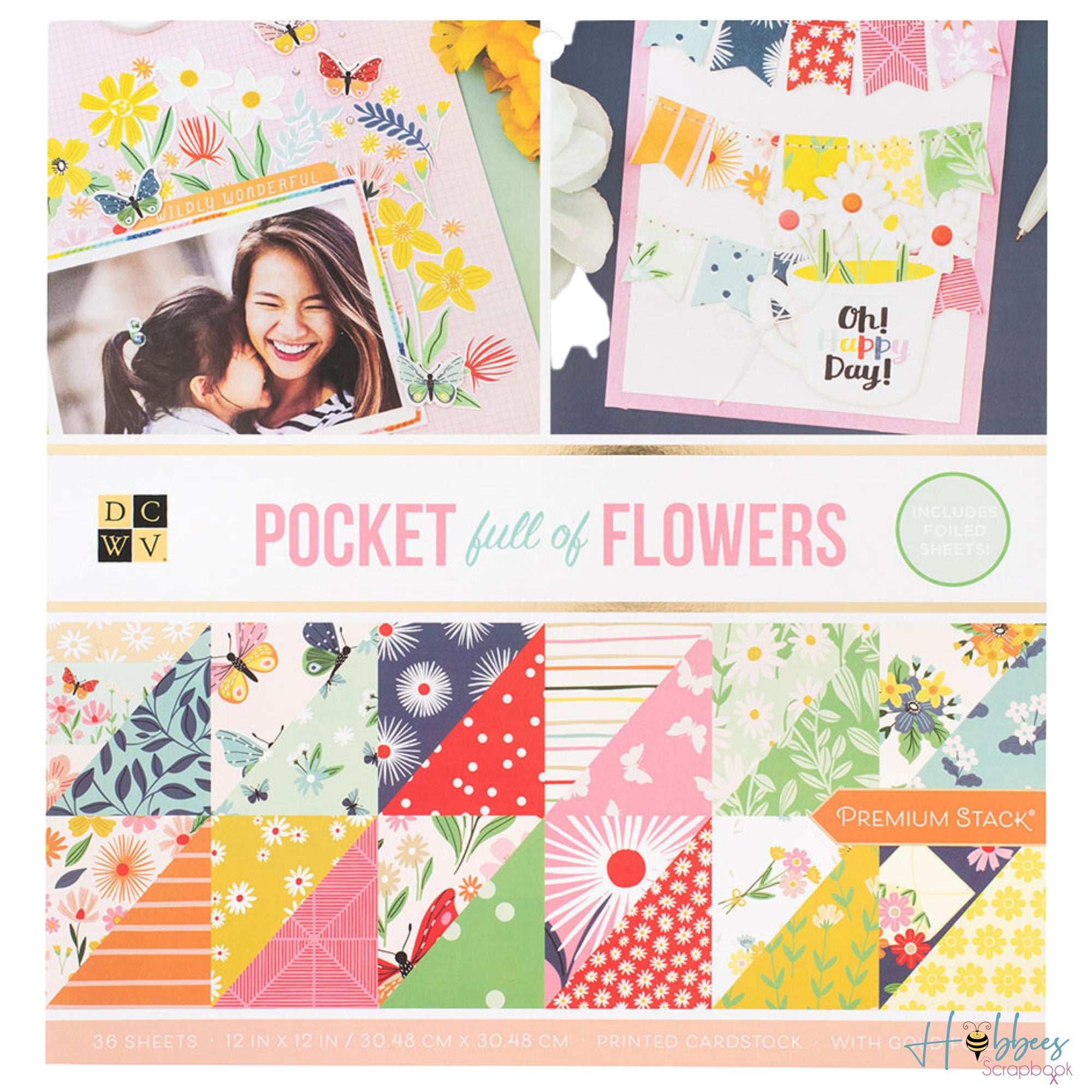 Pocket Full of Flowers Cardstock / Block de Cartulina Doble Cara Flores Con Foil 12"