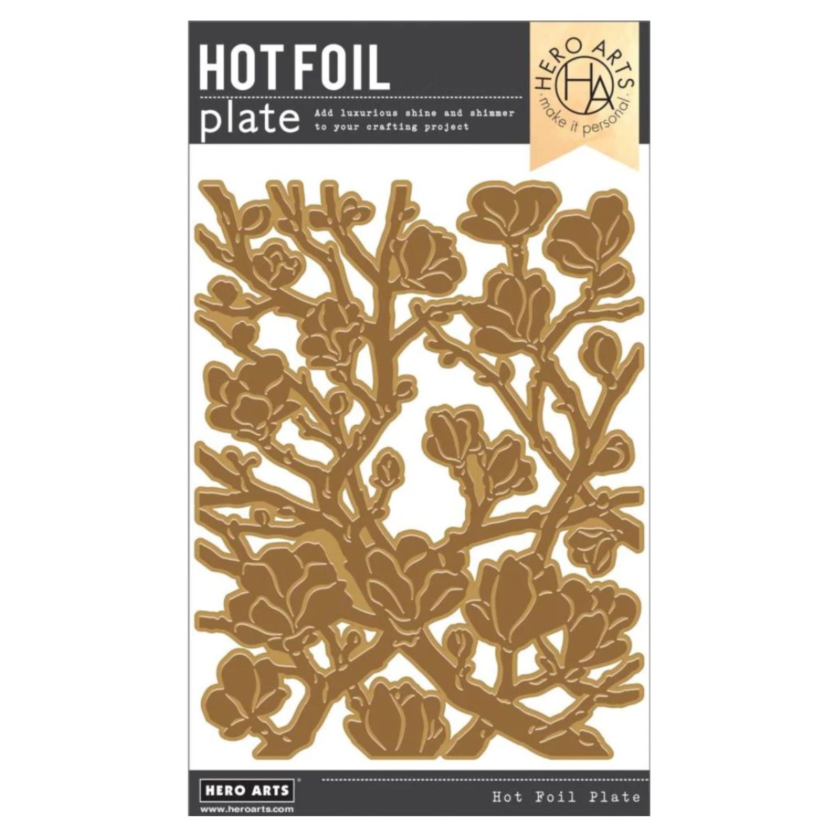 Magnolia Branches Glimmer Hot Foil Plate / Placa Alumino Caliente Ramas De Magnolias Dados de Corte / Suajes / Troqueles Hero Arts