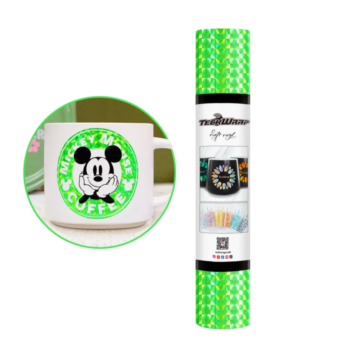 Holo Diamond Patterned Neon Green Vinyl / Vinil Adhesivo Patrón Diamante Verde Neón Viniles Teckwrap