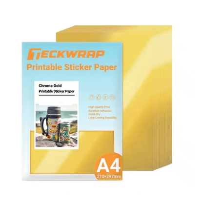 Chrome Gold Inkjet Printable Sticker Vinyl / 15 Hojas de Vinilo Adhesivo Imprimible Oro Cromada Viniles Teckwrap
