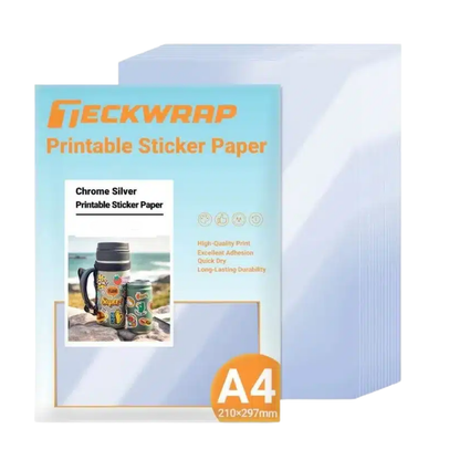 Chrome Silver Inkjet Printable Sticker Vinyl / 15 Hojas de Vinilo Adhesivo Imprimible Plata Cromada Viniles Teckwrap