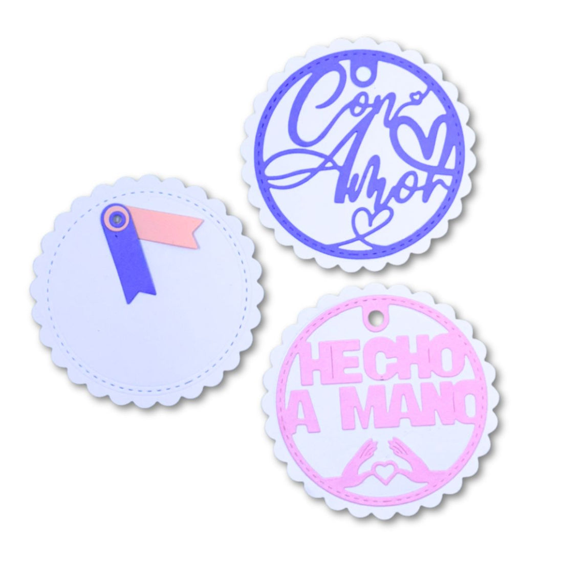 Set de Troqueles Etiquetas Escalopa “Hecho a Mano” y “Con Amor” Dados de Corte / Suajes / Troqueles Lyssette Guiot Crafts