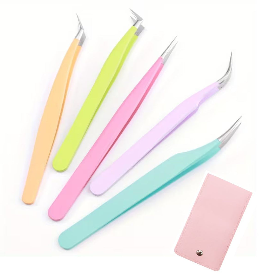 5 Pinzas de Precisión en Acero Inoxidable de Colores con Estuche