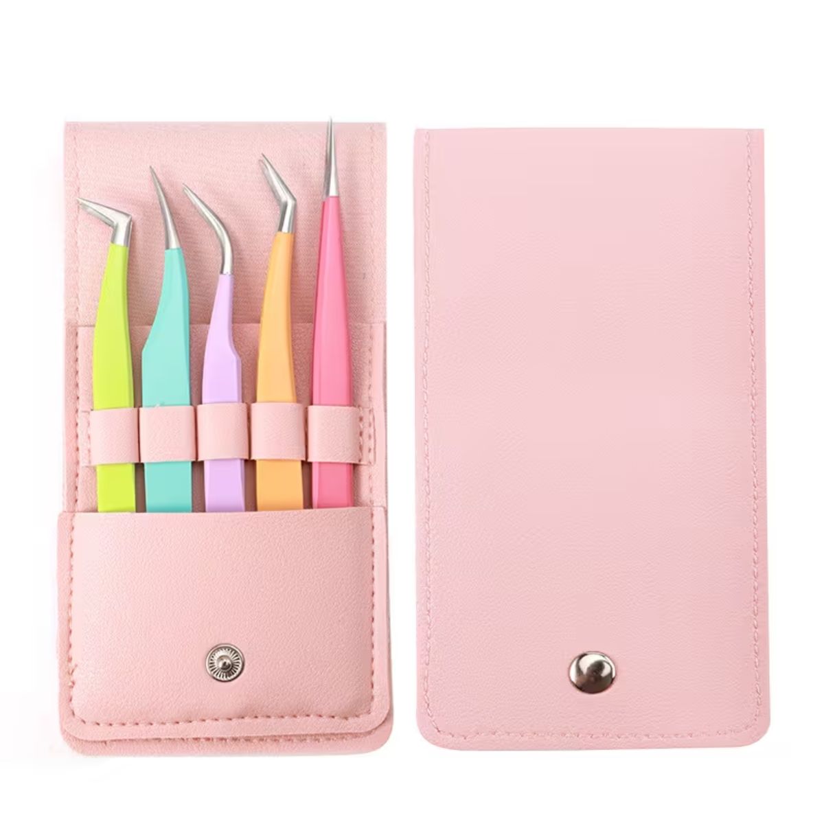 5 Pinzas de Precisión en Acero Inoxidable de Colores con Estuche