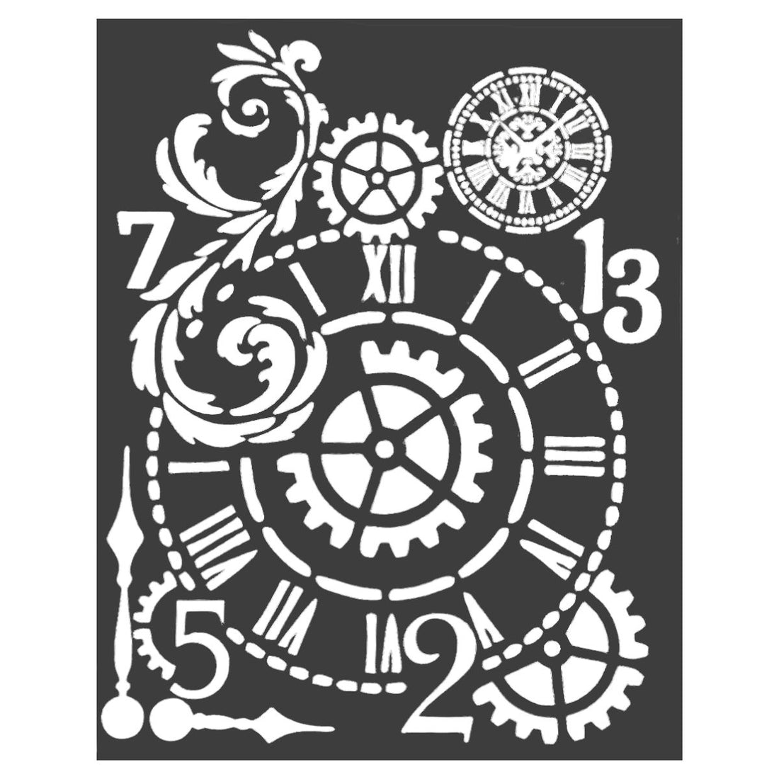 Stencil Reloj Vintage con Engranes y Números Romanos Esténciles / Plantillas Hobbees