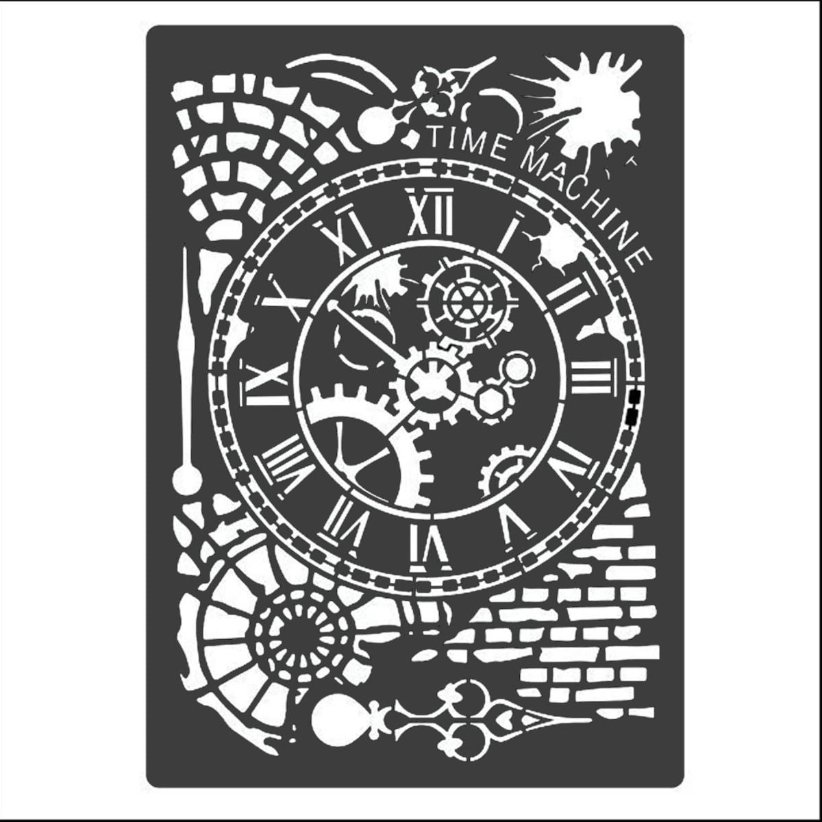 Stencil Time Machine con Engranes y Reloj Steampunk Esténciles / Plantillas Hobbees