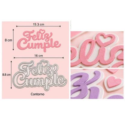 Suaje de Feliz Cumple con Corazón Dados de Corte / Suajes / Troqueles Hobbees