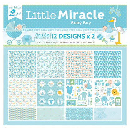 Baby Boy Cardstock Pack 6&quot; / Paquete Cartulina Pequeño Milagro Niño Papel Little Birdie