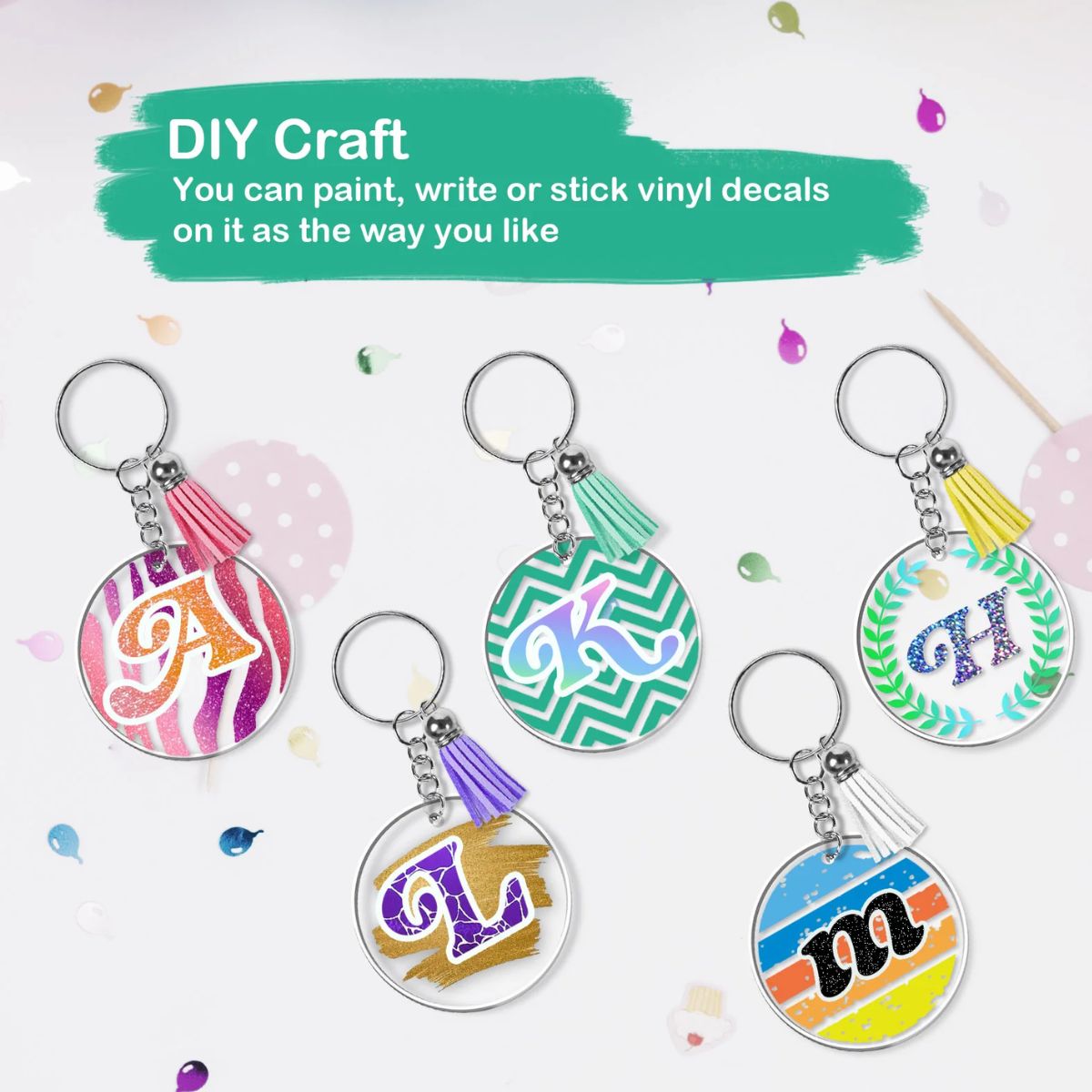 Round Acrylic Keychain Blanks / Set para Hacer 5 Llaveros de Acrílico Accesorios Teckwrap