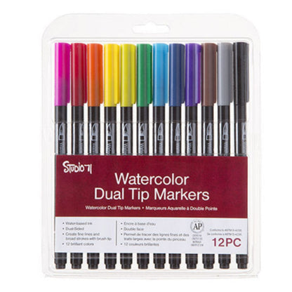 Alcohol Brush Markers 12 pc. / Marcadores de Alcohol 12 pz. Colores y Plumones Studio 71
