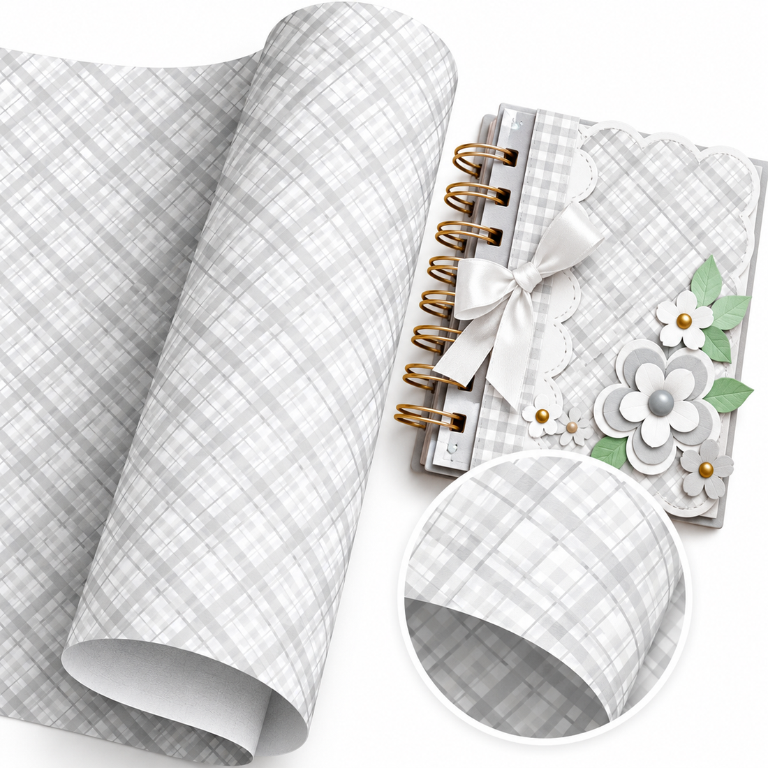 White Plaid 12" Cardstock/ 10 Hojas de Cartulina Color Cuadros Blanco