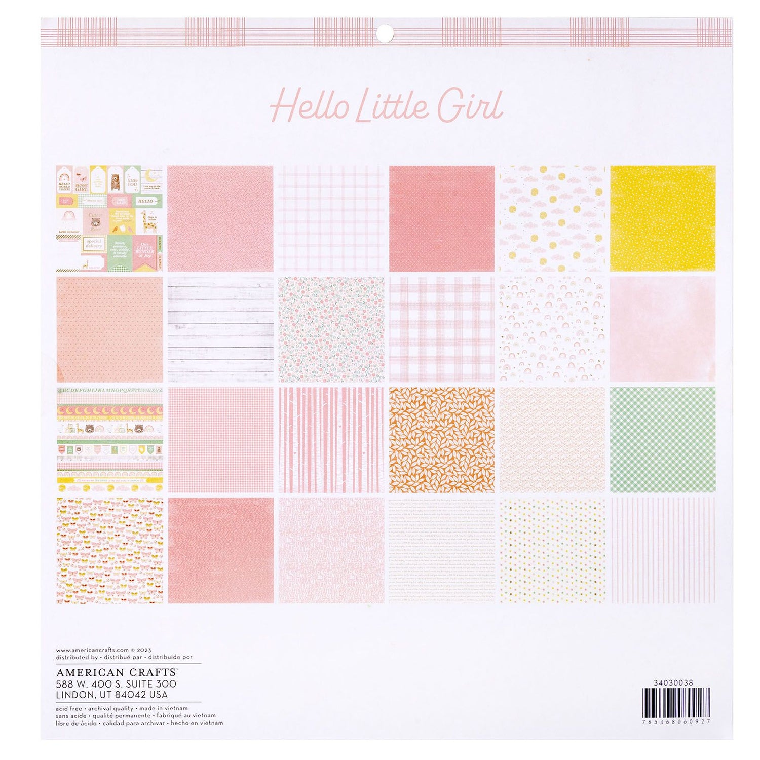 Hello Little Girl Paper Pad 12" / Block Papel Hola Pequeña Papel American Crafts