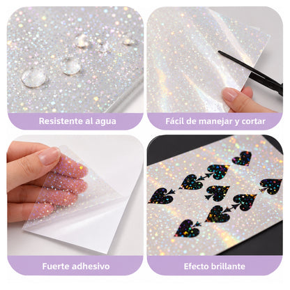 Laminate Sheets Sparkle Holographic / 10 Hojas Laminado Autoadhesivo Brillos Holo Acetato y Especializados Teckwrap