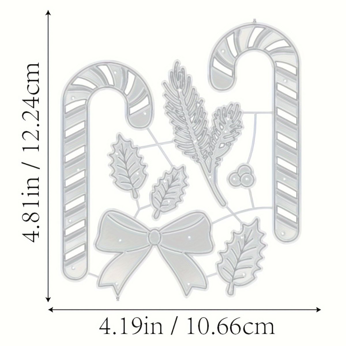 Suajes o Troqueles de Bastones Navideños con Moño y Hojas Dados de Corte / Suajes / Troqueles Hobbees