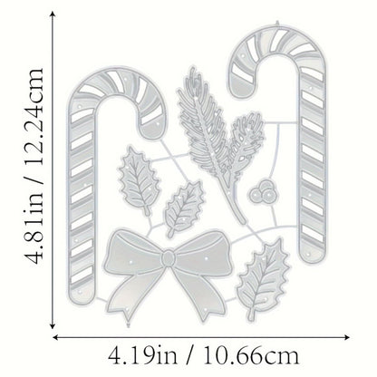 Suajes o Troqueles de Bastones Navideños con Moño y Hojas Dados de Corte / Suajes / Troqueles Hobbees