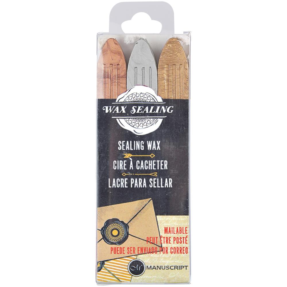 Sealing Wax Sticks W/Wick Metálicas / 3 Barras de Lacre Oro, Plata Bronce