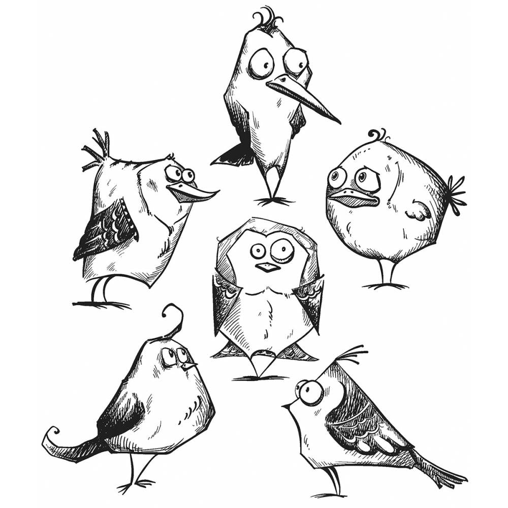 Cling Rubber Stamps Bird Crazy / Sello Cling Pájaros Locos Descontinuado Sizzix