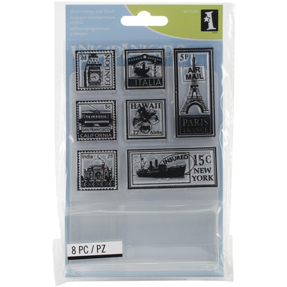 Inchies Travel Postage Stamps and Block / Sellos y Bloque Acrílicos Estampillas de Viaje Descontinuado Inkadinkado