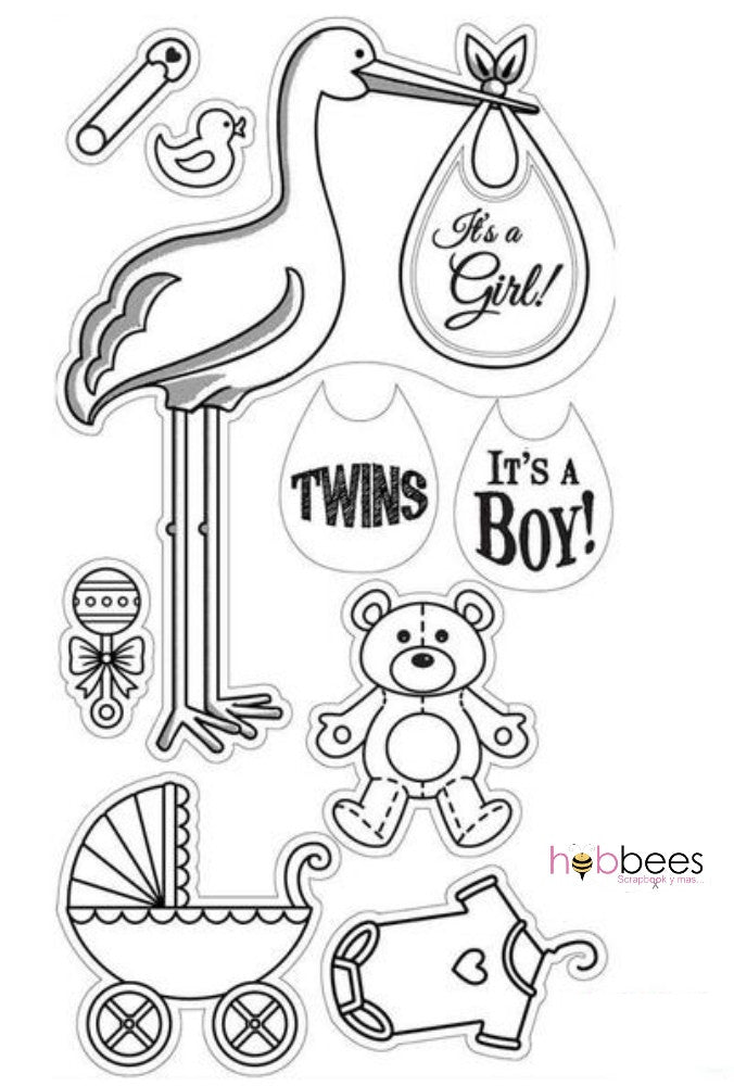 Sizzix Clear Stamps Stork Announcements /  Sellos de Bebé descontinuado Sizzix